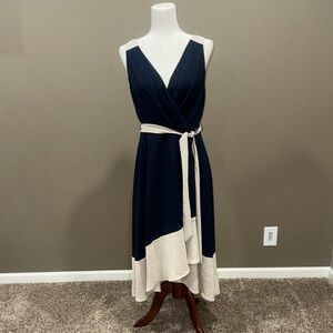 Chic Navy and Cream High Low Dress